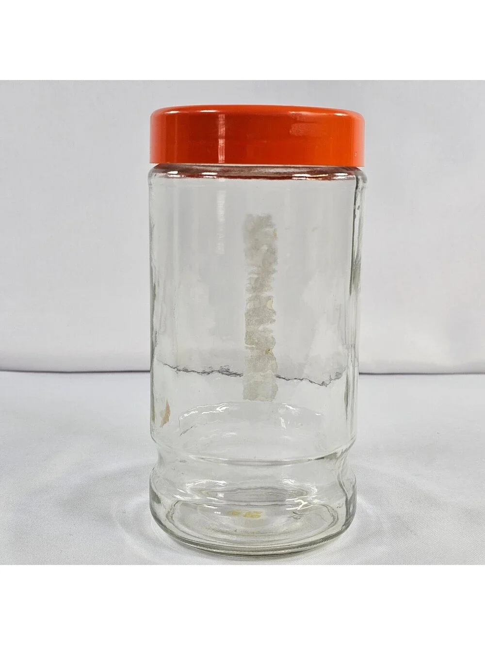 Vintage Sanka Brand Clear Glass Coffee Jar with Orange Lid Collectible Storage